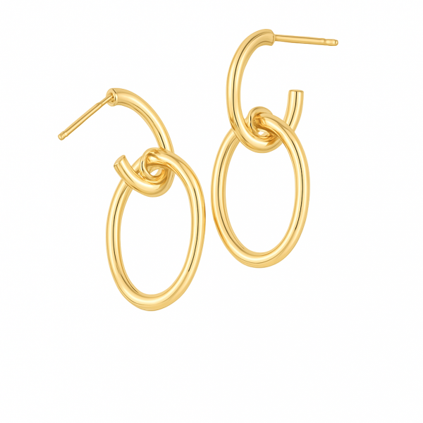 Złote kolczyki podwójne koła z węzłem 585 – elegancka biżuteria damska
