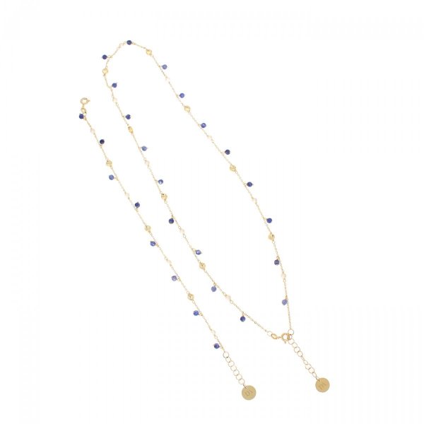 Złoty naszyjnik DALLACQUA perły z szafirem LA.01292 pr.585