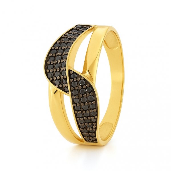 Złoty Pierścionek z Czarną Cyrkonią Złoto 585 – elegancka biżuteria damska