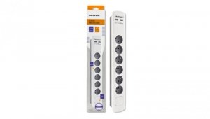 Qoltec Listwa zasilająca antyprzepięciowa 6 gniazd 2 x USB 1.8m Biało-szara