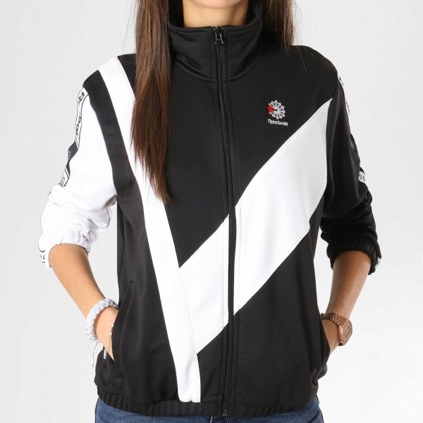Reebok Cl Tracktop DT7260 Sport Damenbluse In Schwarz und Weiß