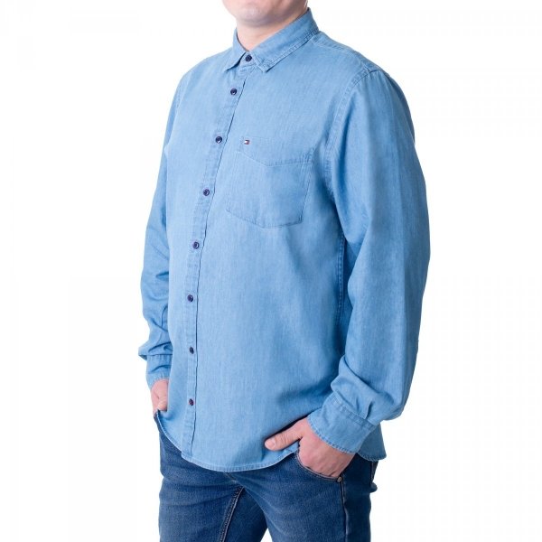 Tommy Hilfiger Herrenhemd Organic Cotton Denim Shirt In Hellblau MW0MWI0956-IAO