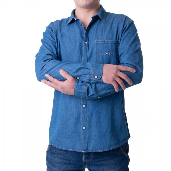 Tommy Jeans Herrenhemd TJM Cotton Denim Shirt Mid Indigo Hemd In Blau