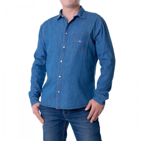 Tommy Jeans Herrenhemd TJM Cotton Denim Shirt Mid Indigo Hemd In Blau