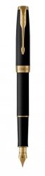 Pióro wieczne Parker Sonnet Matte Juodas Medium Nib Lacquer Gold Finish Trim Gift Boxed