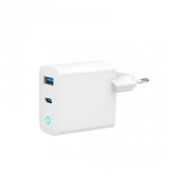 GEMBIRD 2-PORTOWA SZYBKA ŁADOWARKA SIECIOWA GAN (PD) USB (A+C), 45W, LED, BIAŁA