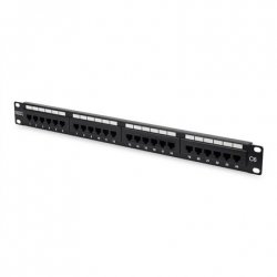 Digitus Panel krosowy (patch panel) 19'' 24x RJ45, LSA pion, kat.6, nieekranowany, 1U, czarny, prowadnica kabli, pola 