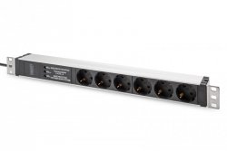 Listwa zasilająca PDU 19 Rack, 6x unischuko, 2.0m, 1x wtyk unischuko, 16A, zab. przepięciowe+filtr