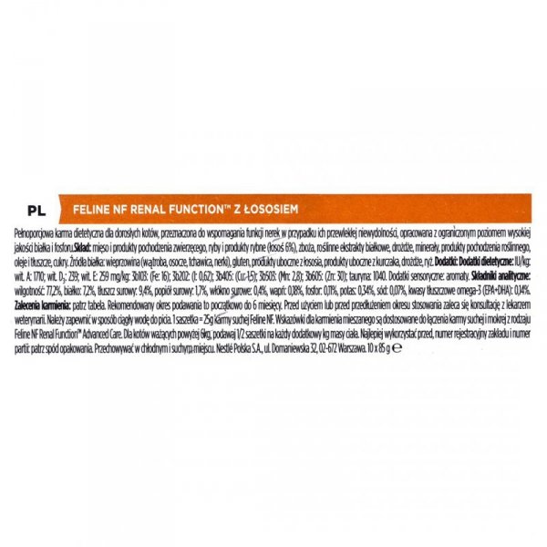 PURINA PVD Feline NF Renal Function ST/OX Łosoś - mokra karma dla kota - 10x85 g