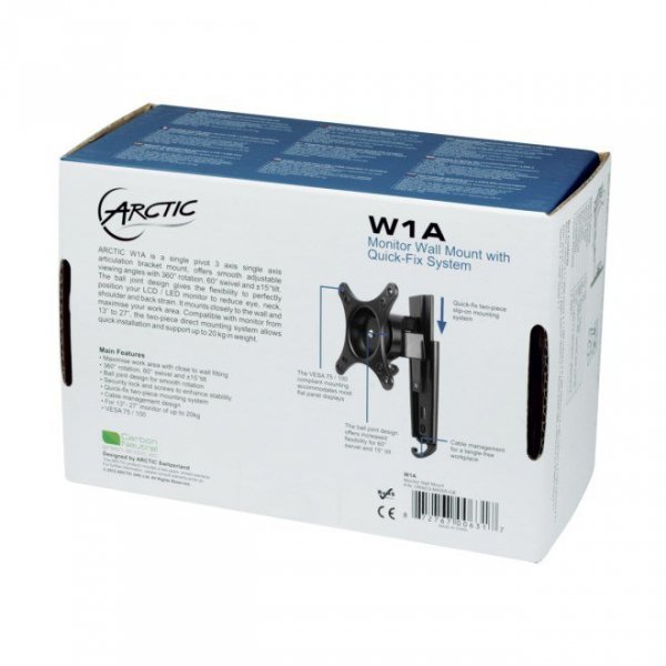 ARCTIC W1A uchwyt / stojak do monitorów 109,2 cm (43&quot;) Ściana Czarny