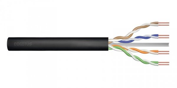 Kabel instalacyjny zewnętrzny żelowany DIGITUS kat.6, U/UTP, AWG 23/1, PE, 305m, czarny, szpula