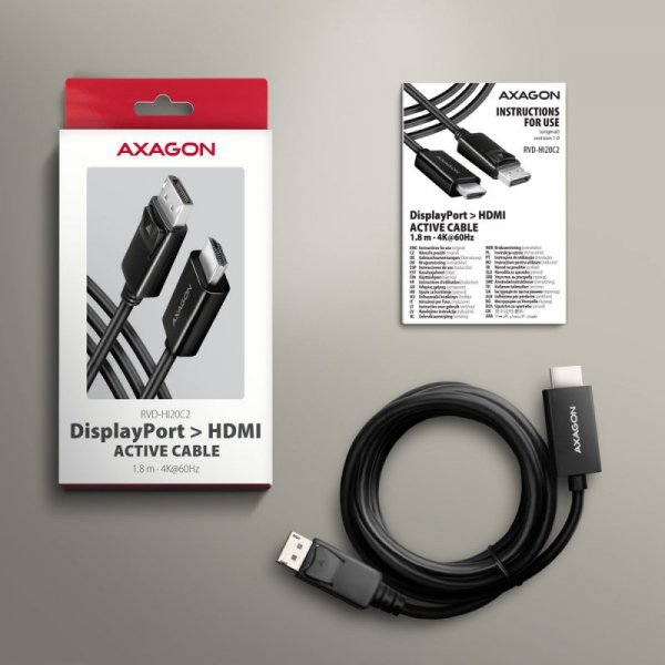 Axagon RVD-HI20C2 adapter kablowy 1,8 m DisplayPort HDMI Czarny