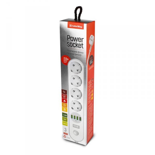 Colorway CW-CHE44W rozgałęziacz 2 m 4 x gniazdo sieciowe Wewnętrzna Biały