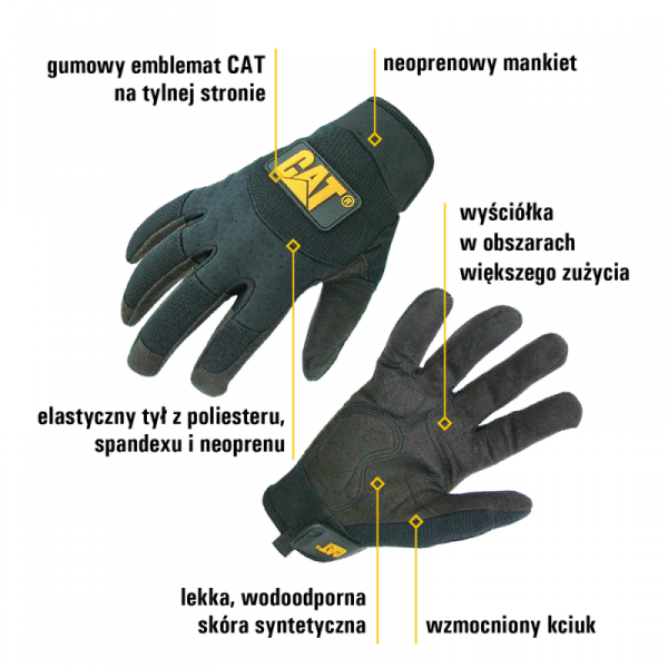 Rękawice robocze wzmocnione skóra i spandex, rozmiar XL CAT