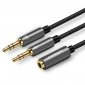 UGREEN AV140 Rozdzielacz audio AUX słuchawki + mikrofon do kabel mini jack 3,5 mm, 28cm, aluminium (czarny) 