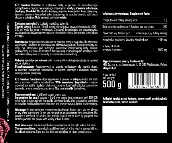 KFD Creatine 500 g Napój energetyczny