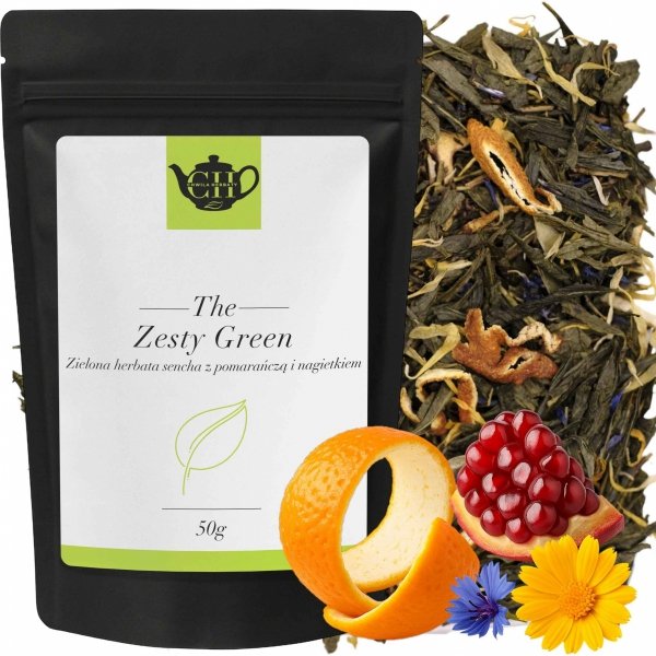 Zielona herbata Sencha ze skórką pomarańczy i nagietkiem 50g