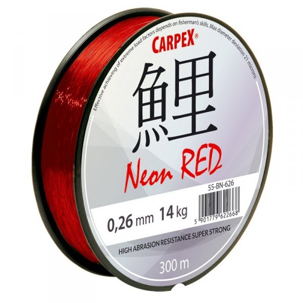 Żyłka Carpex Neon Red, 0.28mm, 300m, czerwona
