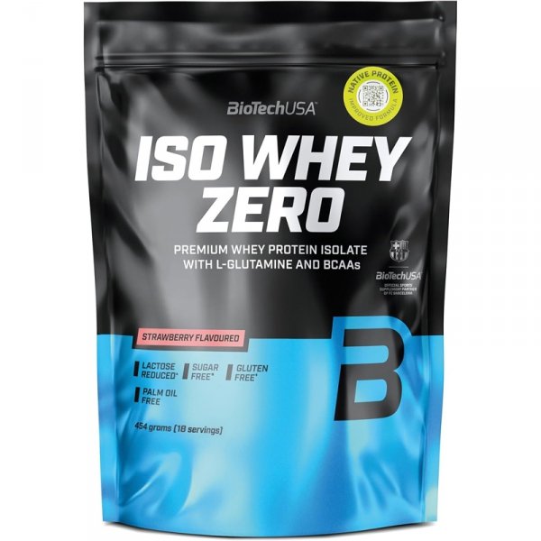 BioTech USA Iso Whey Zero izolat białka serwatkowego (truskawka) - 454g 