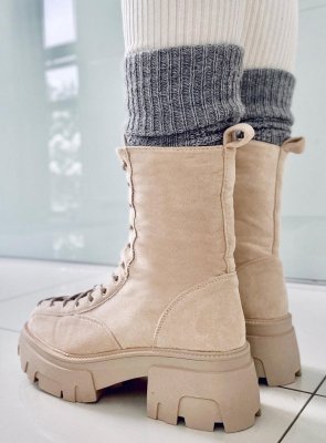 Botki damskie sznurowane WAYNE BEIGE