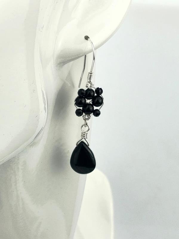 Prezent z okazji 8 rocznicy ślubu - kolczyki ze srebra Ag999 z czarnym turmalinem, rękodzieło