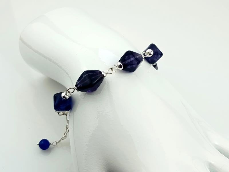 Bransoletka ze srebra Ag930 z kwarcem, obwód od 15.5 do 17.5 cm, waga 13.8 grama, rękodzieło