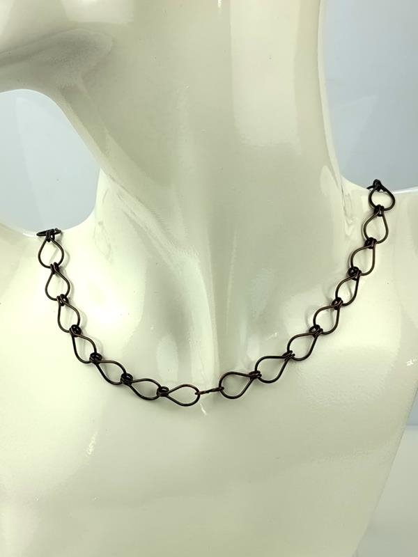 Łańcuch miedziany ręcznie robiony – Łezka I, długość 54 cm plus 4.5 cm, waga 12 gram, rękodzieło