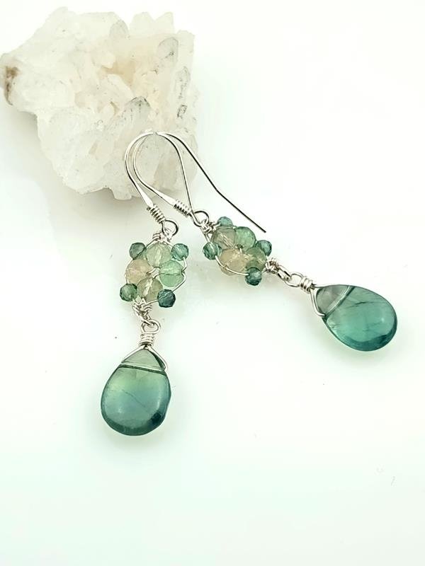 Kolczyki ze srebra z fluorytem dla numerologicznej 2, 3, 4, 7, 8, 9 i 22