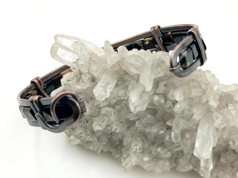 Męska bransoleta miedź z czarnym agatem dla znaku Byka, Skorpiona, Bliźniąt, Panny i Strzelca