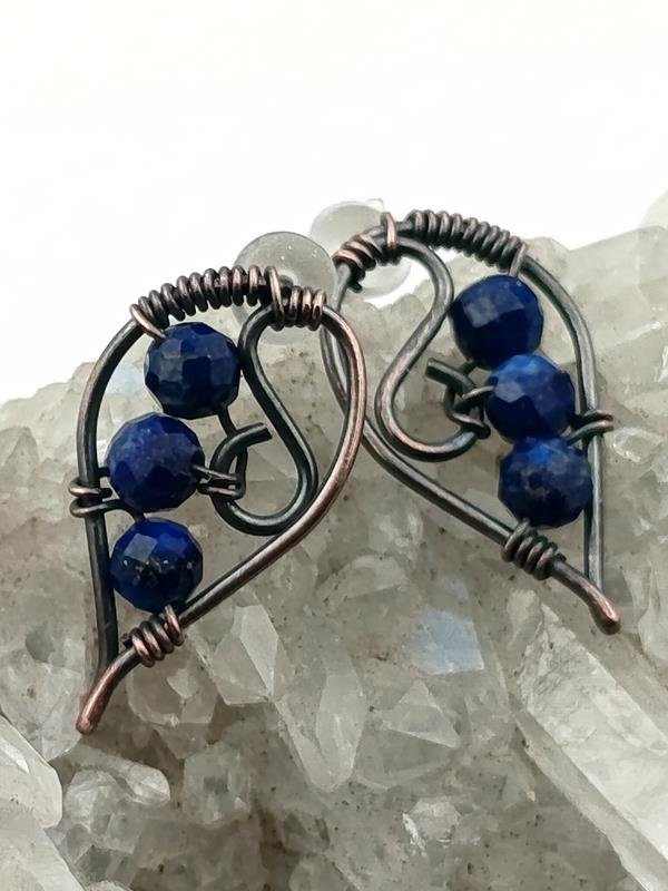 Prezent z okazji 9 rocznicy ślubu - kolczyki miedziane z naturalnym lapis lazuli