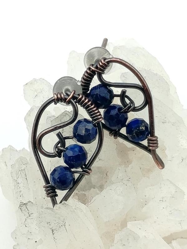 Lapis lazuli - kolczyki miedziane 1.7x0.9 cm, sztyft, waga kolczyków 1 gram, rękodzieło