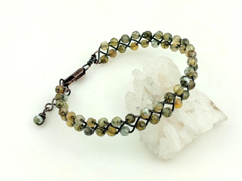 Bransoletka miedziana z agatem znaku Byka, Skorpiona, Bliźniąt, Panny i Strzelca