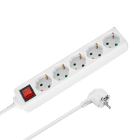 Przedłużacz 5 gniazd 2m typu niemieckiego z przełącznikiem (3x1,5mm) Rebel biały 