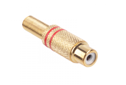 Gniazdo RCA złote 2 paski na kabel czerwone