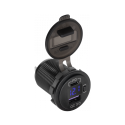 Ładowarka samochodowa USB+USB typu C z funkcją Quick Charge, Power Delivery i miernikiem napięcia 48W