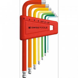 Zest.kluczy trzpien.kąt. w uchw.z tworz.sztuczn. 7-częśc.,1,5-8mm Rainbow końc.kulis.PB Swiss Tools