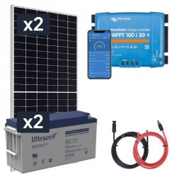 Panel słoneczny 2x435W i akumulator żelowy 2x150Ah z regulatorem MPPT 24V