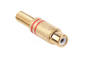 Gniazdo RCA złote 2 paski na kabel czerwone