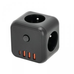 Przedłużacz LINEA PRO CUBE 3gn+3USB/1USB-C/Zu+W czarny Kobi