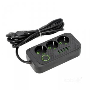Przedłużacz LINEA PRO 3gn+4USB/1USB-C/3m/Zu+W czarny Kobi