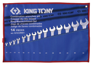 ZESTAW KLUCZY PŁASKO-OCZKOWYCH CALOWYCH 3/8 - 1-1/4, 14cz. ETUI King Tony