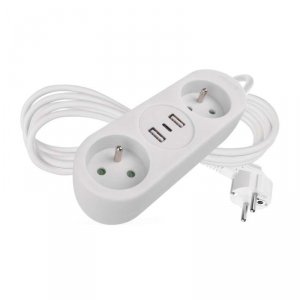 Przedłużacz 1,4 m / 2 gniazda + 2×USB-A+1×USB-C / biały / PVC / 1,5 mm2