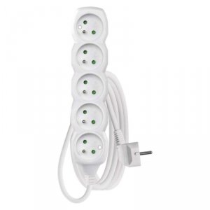 Przedłużacz 2 m / 5 gniazd / biały / PVC / 1 mm2
