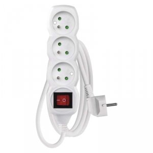 Przedłużacz 1,5 m / 3 gniazda / z wyłącznikiem / biały / PVC / 1 mm2