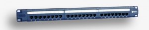 Panel 19, 24xRJ45 UTP kat.6 (1U) z półką, niebieski (PoE)