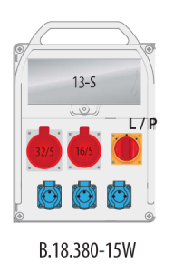 Rozdzielnica budowlana erbetka R-BOX 380 13S: 1x32A/5P, 1x16A/5P, 3x250V, 1xL/P 40A, 400V, IP44 B.18.380-15W Pawbol