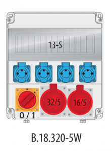 Rozdzielnica budowlana erbetka R-BOX LUX 320 13S: 1x32A/5P, 1x16A/5P, 4x250V, 1x0/1 40A, 400V, IP44 B.18.320-5W Pawbol