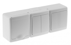 Wyłącznik BETA podwójny, jednobiegunowy i świecznikowy i gniazdo BETA pojedyncze, białe, biała klapka, IP44, D.3114BGWW2/1, Pawbol