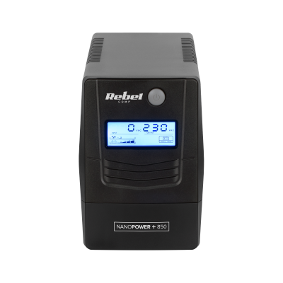 Zasilacz awaryjny komputerowy UPS REBEL model Nanopower Plus 850 ( offline, 850VA / 480W , 230 V , 50Hz , LCD , USB , RJ45 )