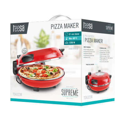 Piec do pizzy TEESA SUPREME + , 1200 W, 32 cm , okienko , wyjmowany kamień, sterowanie dwiema grzałkami